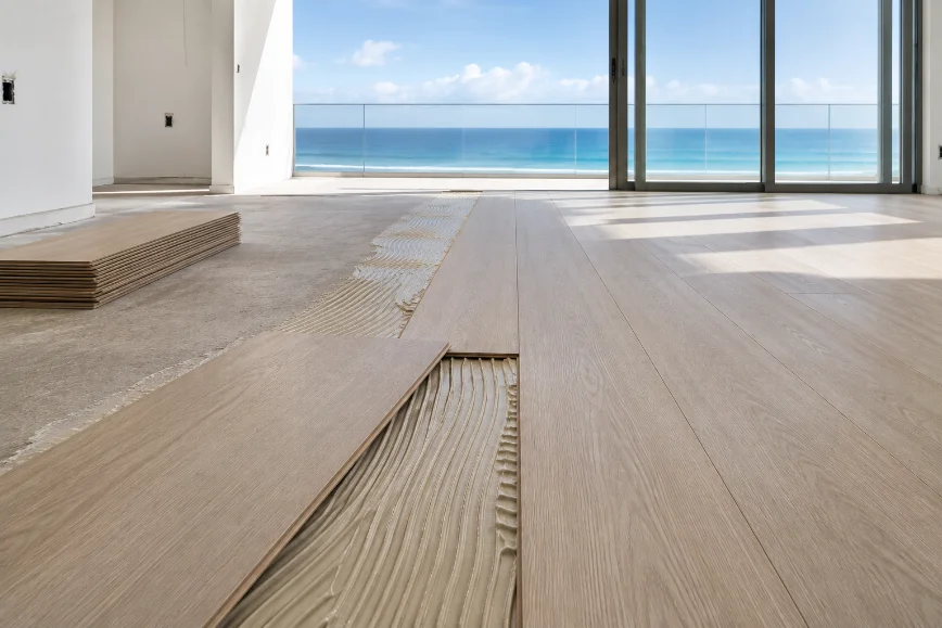 Finished hardwood plank floor